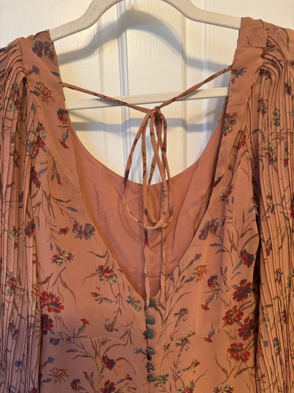 Women’s Floral Scoop Neck Long Sleeve Dress - Rust - Picture 5 of 6